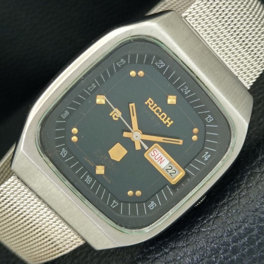 Vintage 1980 Ricoh Automatic Mens Silver Watch W/daydate & Gold accents